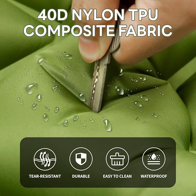 Double Camping Sleeping Pad with Pillow, Built-in Foot Pump Inflatable Sleeping Pad, Ultralight Air Mattress, Durable Waterproof Camping Pad for for Tent, Backpacking, Hiking