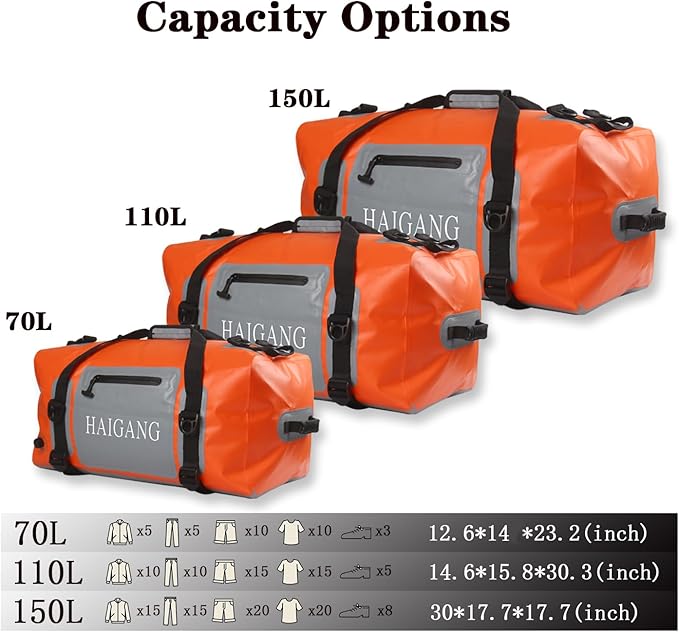 70L Waterproof Duffel Bag Travel Dry Bag, Large Capacity, Adjustable Thickened Straps and Handles, Zip Closure, Air Valve, Keep Equipment Safe, Suitable for Boating Rafting Motorcycle Kayaking