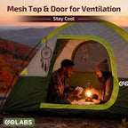 Golabs CT1 2 Person Camping Tent, Easy Set Up in 3 Mins, PU1500mm Waterproof w/Mesh Top & Door with Ventilation, Lightweight 4.4lbs Portable Family Tent with Carry Bag &Interior Storage Pockets &Hook