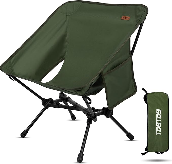 TOBTOS Portable Camping Chair, Support up to 330 LBS, Lightweight Folding Backpacking Chair for Outdoor Camp, Travel, Beach, Picnic, Hiking, Backpacking (Green)