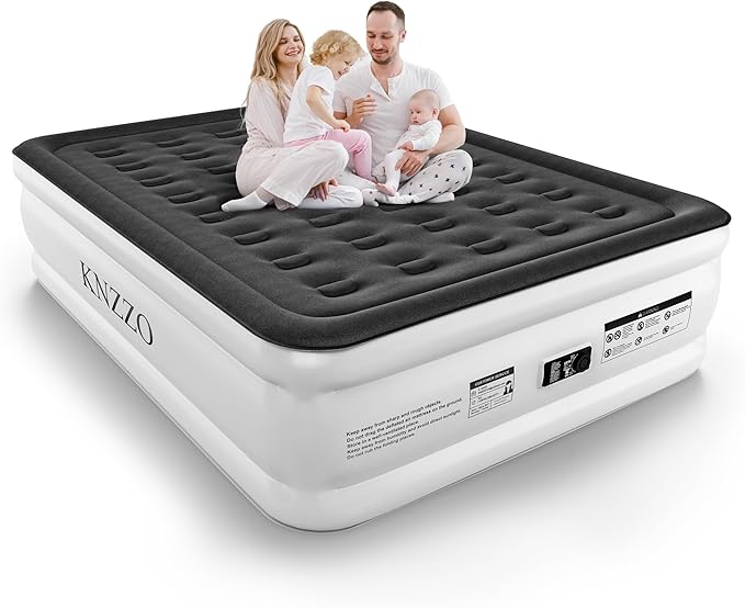 Queen Air Mattress with Built-in Pump, 18" Top Inflatable Mattress with Waterproof Flocking Fabric, Three-Minute Quick-Inflatable Bed. Portable Blow Up Mattress for Home, Outdoor and Guests