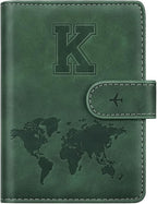 Personalized K Passport Holder Cover Initial Letter Travel Wallet RFID Blocking Passport Cover Credit Card Holder Case Passport Book Holders for Women and Men, Pine Green-K