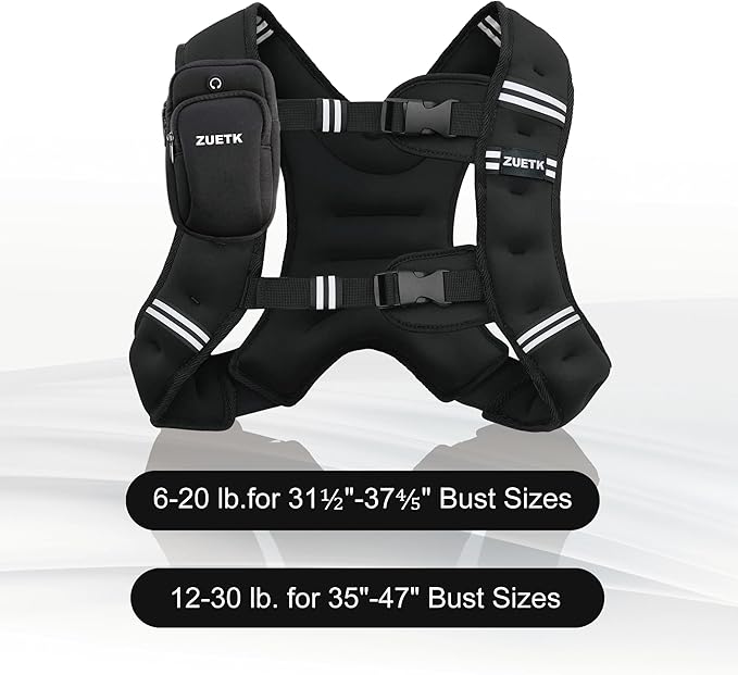Weighted Vest, 6lb/8lb/12lb/16lb/20lb/25lb/30lb Weight Vest with Reflective Stripe, Weighted Vest for Men Women Workout Equipment for Strength Training, Running, Jogging, Fitness, Weight Loss