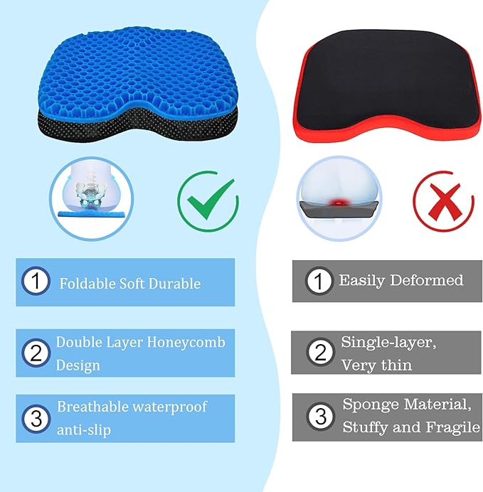 NEW-Vi Anti-Slip Kayak Seat Cushion - Waterproof Thicken Gel Boat Kayak Canoe Rowing Stadium Pad for Sit in Kayak Chair Kayak Accessories Equipment Gear for Fishing Kayak