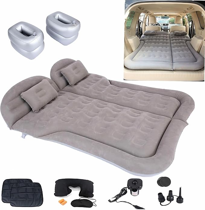 Inflatable SUV Air Mattress,Thickened Flocking Inflatable Car Camping Travel Air Mattress with 2 Pillows & Air Pump,Portable Car Sleeping Bed for SUV|MPV|Minivan