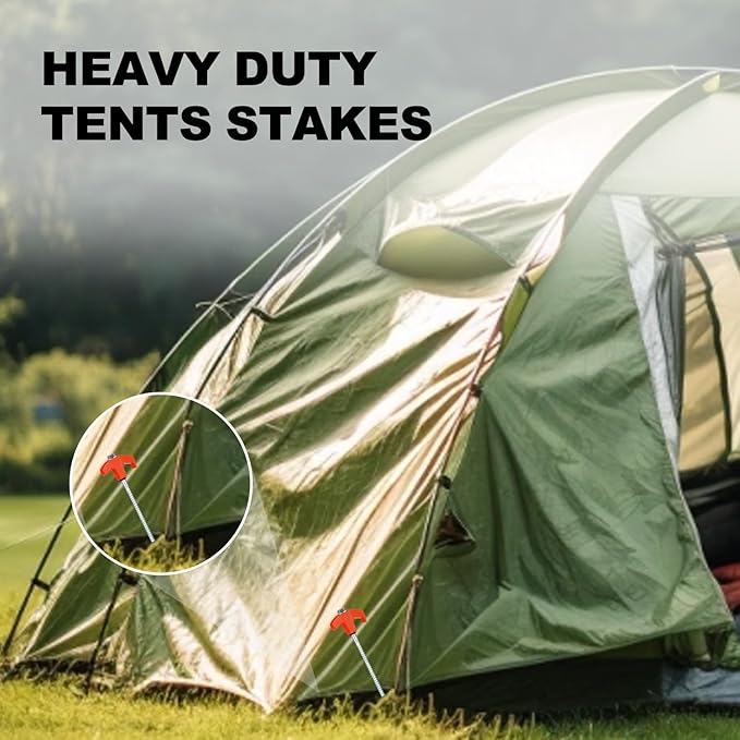 16 Pack Screw in Tent Stakes Heavy Duty,8 Inch Ground Anchors Screw in,Metal Stakes with Hex Head Driver,Camping Tent Accessories.(Orange)