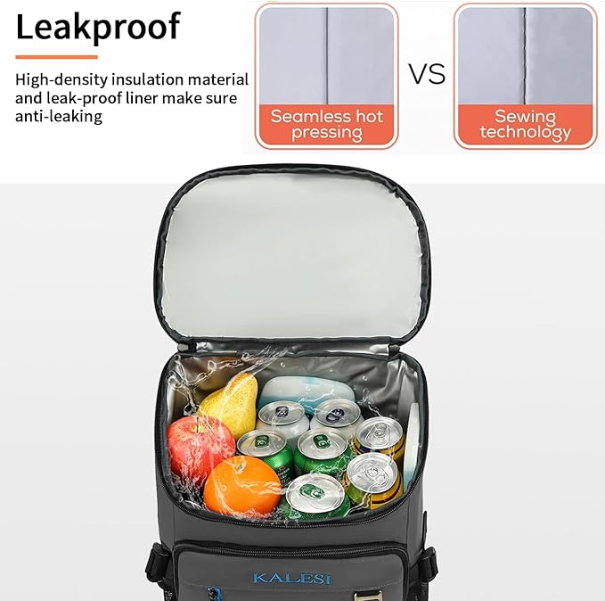 Kalesi Cooler Backpack 36 Cans Lightweight Insulated Backpack Cooler Leak-Proof Travel Camping Lunch Backpack Outdoor Cutlery Backpack for Men and Women
