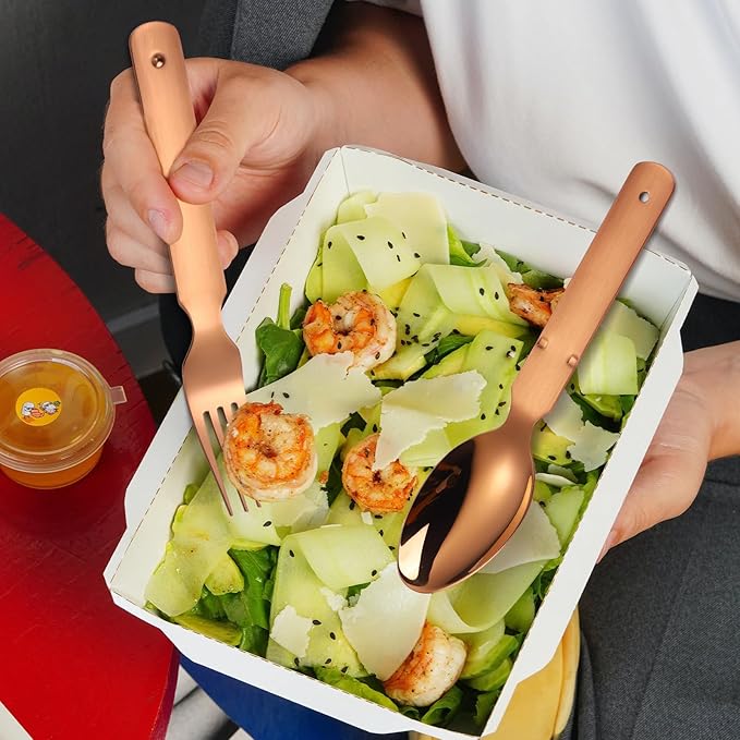 Camping Silverware Copper/Rose Gold Flatware Stainless Steel Eating Utensils Set Travel Portable Knife Fork Spoon Bottle Opener 4 Pieces Multi-functional Durable