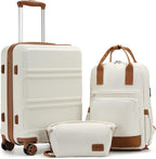 Kono Luggage Set 3 Piece Carry On Hardside Luggage with TSA Lock Spinner Wheels Carry On Suitcase Cream White