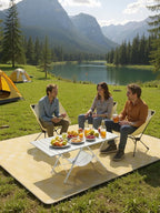 ONEFOREST Camping Table with 2 Camping Chairs and Picnic Blanket, Blanket Tote to Organize Table and Chairs for Outdoor Hiking Picnics BBQ Cooking