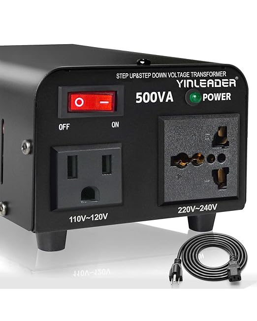 Yinleader 500W Voltage Transformer Power Converter(110V to 220V, 220V to 110V) Step Up/Down Converter 110/120 Volt - 220/240 Volt w/US Power Cord [300W Continuous Power]
