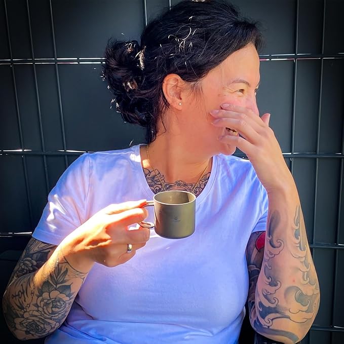 Camping Mug Titanium Double Wall Coffee Tea Cup (110ML Double-Wall Cup with Class Handle)