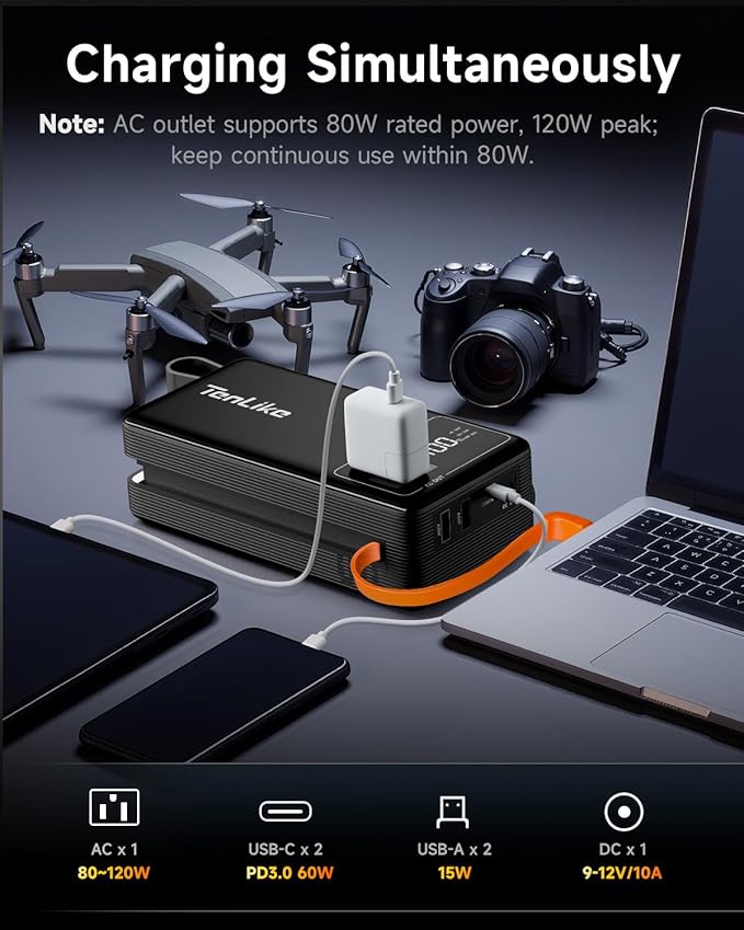 Portable Power Station 99.9Wh Power Bank for Camping Essentials Small Electric Mini Generator Large Lithium Battery with 110V AC Plug in Output 60W Type-C Laptop Home Backup Outdoor Emergency