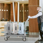Hotel Luggage Cart Commercial Grade Brushed Stainless Steel, 900LBS Heavy Duty Bellman's Cart with 8" Rubber Wheels & Grey Carpeted Deck Luggage Trolley for Hotels Resorts (Silver, 38"× 42" × 25")
