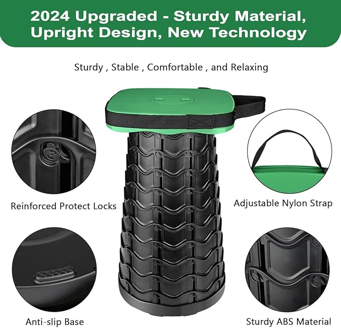 Collapsible Folding Stool Upgrade Heavy Duty 550lbs Load Capacity Foldable Portable Camping Stools Sturdy Retractable Telescoping Stool (Green)