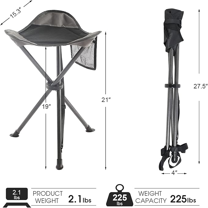 PORTAL Tall Folding Tripod Stool for Outdoor Camping Walking Hunting Hiking Fishing Travel, Support 225 lbs