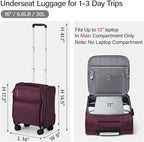 Hanke 16 Inch Underseat Carry On Luggage with Spinner Wheels Airline Approved, Small Rolling Suitcase Softside Underseater Lightweight TSA Travel Roller Suitcase Carry-On Bag(Purple)