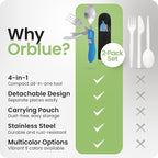Orblue 4-in-1 Camping Eating Utensils, 2-Pack - Portable Spoon, Fork, Knife & Bottle Opener Combo Set - Stainless Steel Flatware with Detachable Fork - Travel, Backpacking Cutlery Multitool, Blue