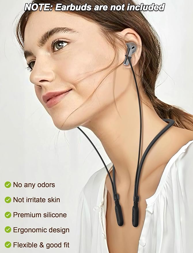 HALLJOY for Galaxy Buds 4/4 Pro/Buds 3/3 Pro Strap Neckband, Anti-Lost Accessories, Support Volume Control, Ergonomic Design, Fit Airpods Pro 3/2/1, Airpods 4, 3, 2, 1, Black Band/Black Tip