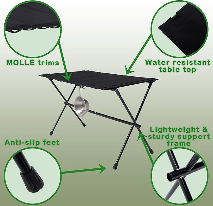 Folding Camping Table, Large Portable Camping Side Table with Carry Bag, Ultralight Weighs Only 2.3lbs, Ideal for Camping, Hiking, Backpacking, Beach, Picnic, Travel
