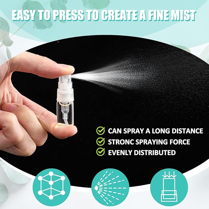 Zhehao 400 Pcs Mini Spray Bottles Clear Glass Perfume Bottles Refillable Fine Mist Perfume Atomizer Portable Empty Sample Containers for Cleaning, Essential Oils, Travel (Clear Cap,2 ml)