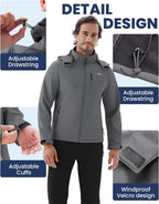 WULFUL Men's Softshell Jacket Waterproof Lightweight Insulated Windbreaker Fleece Lined Rain Shell Jacket for Hiking Travel