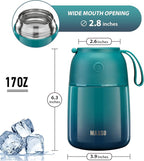 MAXSO Soup Thermo for Hot & Cold Food for Adults Kids, 17 oz Vacuum Insulated Steel Lunch Container Bento Box with Spoon, Leakproof Thermal Food Jar for School Office Travel - Blue Green