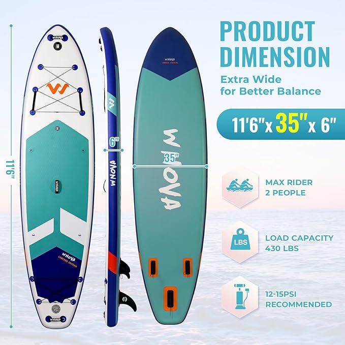 11'6"x35" Extra Wide Stand Up Paddle Board Inflatable for All Levels, 430LBS Capacity SUP Paddleboard with Complete Accessories, Double Acton Pump, Blow Up Paddle Board for Family