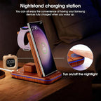 Wireless Charging Station for Samsung/Android, Fast Wireless Watch Charger Station Compatible for Samsung Galaxy S25 Ultra/S24/S23+/Z Flip 7/6 Fold 7/6, Watch8/7/Pro/Active 2 Galaxy Buds3/2 Pro(Wood)