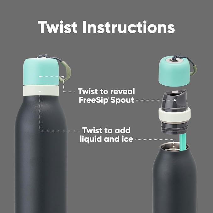 Owala FreeSip Twist Insulated Stainless Steel Water Bottle with Straw for Sports and Travel, BPA-Free, 18-oz, Blue/Grey (Foggy Tide)
