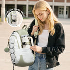 LOVEVOOK Mens Backpack with Giant Tumbler Holder Pocket,18 Inch Everyday Laptop Backpack Commuter Travel Work Computer Bag for Women,Casual Hiking College Teacher Back Pack Daypack,White-Bean Green