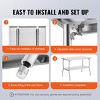 VEVOR Commercial Worktable Workstation 48x30 Inch Folding Commercial Prep Table, Double-Shelf Stainless Steel Folding Table, Kitchen Work Table with 772 lbs Load Silver Stainless Steel Kitchen Island