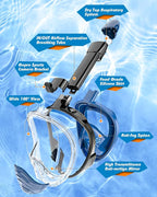 QingSong Full Face Snorkel Mask for Adults, Snorkeling Gear with Camera Mount, 180 Degree Panoramic View Snorkel Set Anti-Fog Anti-Leak