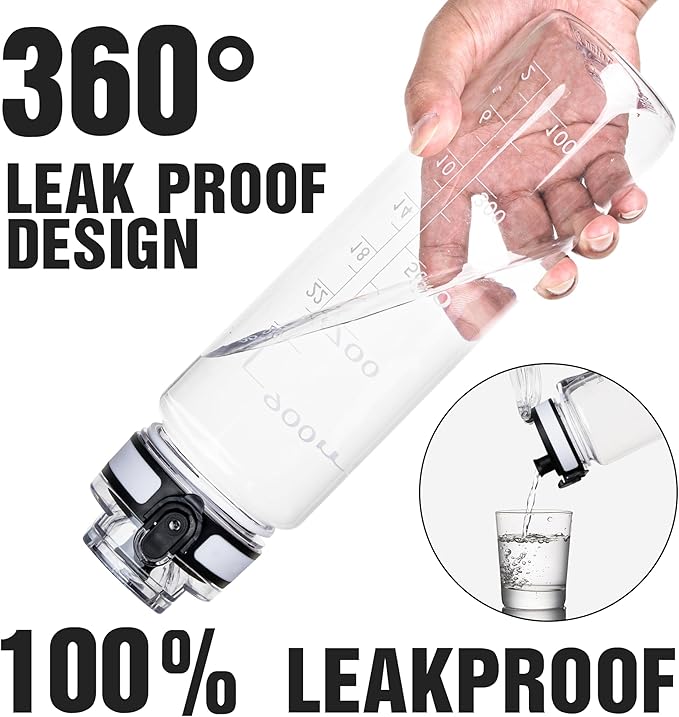 OLDLEY Water Bottle, 32oz Motivational Sports Water Bottle with Time Marker - Times to Drink - Tritan, BPA Free, Wide Mouth Leakproof,Capacity Clear