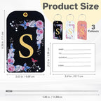 3 Pack Luxury Floral Luggage Tags, Durable PU Leather Suitcase Tags with Stainless Steel Cable Strap, Hidden ID Slot for Privacy Protection, Easy to Identify Waterproof Travel Accessories Gift (S)