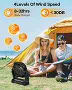 30000mAh Rechargeable Camping Fan with LED Lantern,Portable Battery Powered Outdoor Fan for Bedroom,Camping,Travel,Hiking,Beach,Office,Trave Accessories(Black)