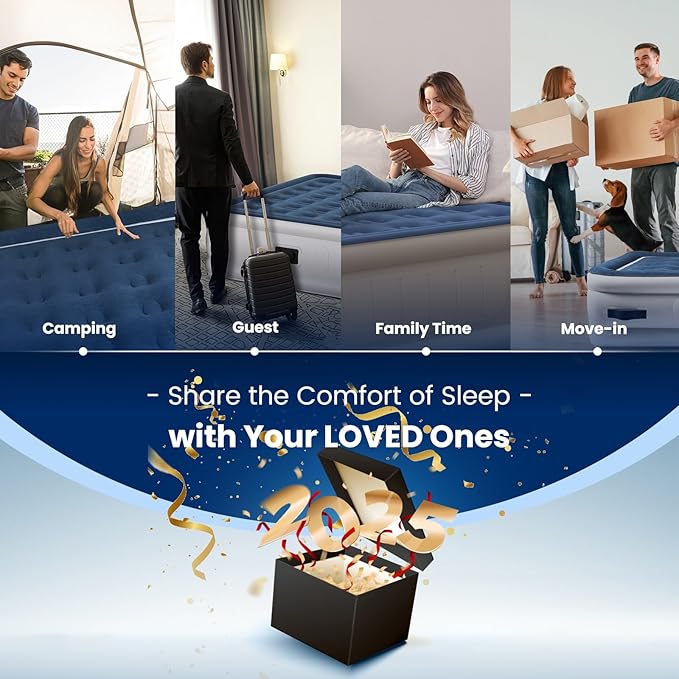 KINGJERRY Queen Air Mattress with Built in Pump, 4 Portable Handles, 18" Raised Comfort, Leak-Tested, Anti-collapse Design, 3 Mins Inflation, 800lb Support Inflatable Mattress for Home Guest & Camping