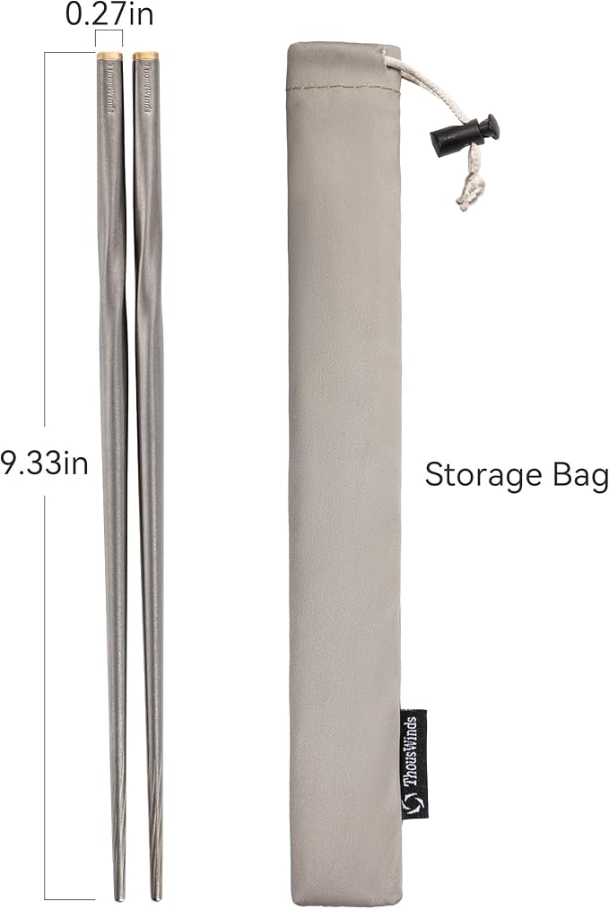 Titanium Chopsticks, 2 Pairs Ultralight Chopsticks, Reusable Utensils for Camping Backpacking Hiking Travel Home, 9-inch, with Storage Bag
