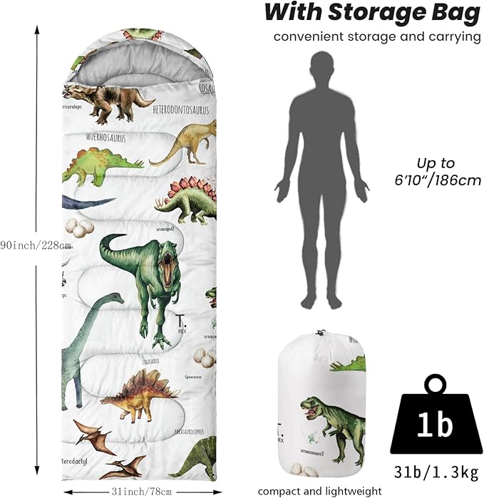 Sleeping Bags for Adults Youth Kids,3D Printing Camping Sleeping Bag for Girls Boys Lightweight Waterproof Cold/Warm Weather Sleeping Bag for 3 Seasons