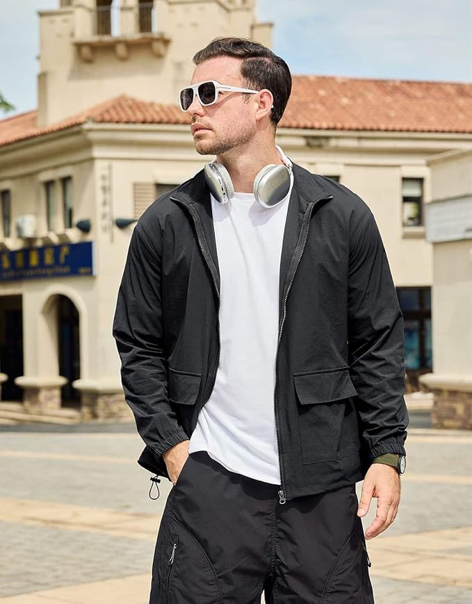 SEGANUP Men's Lightweight Windbreaker Jacket Outdoor Workout Windproof Dustproof Jacket Golf Hiking Wind Breaker with Pockets