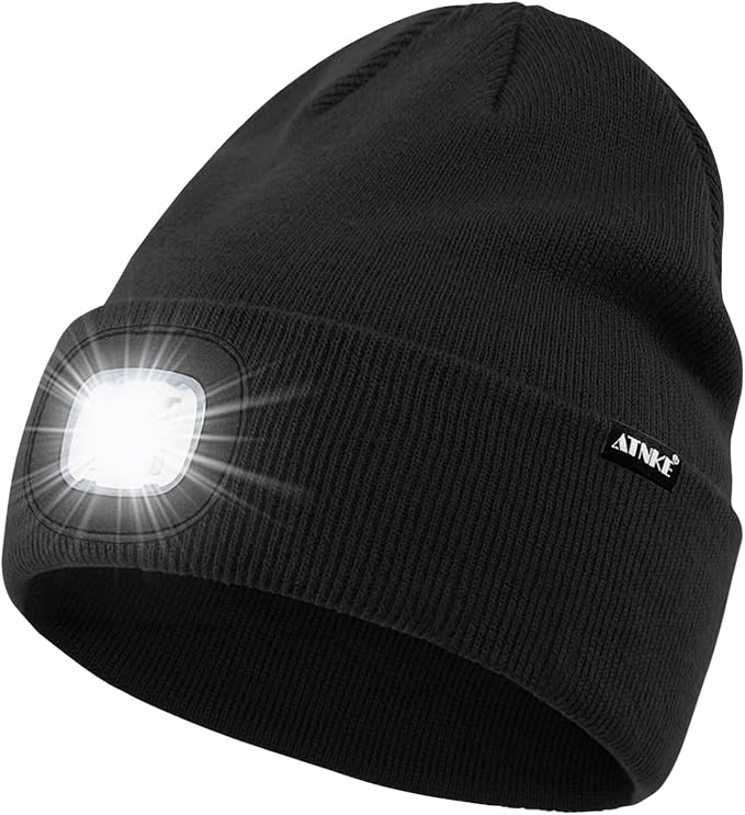 ATNKE LED Lighted Beanie Hat,USB Rechargeable 4 LED Running Headlamp Bright Cap with The Light Gifts for Men and Women