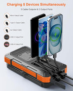 Solar Charger Power Bank 49800mAh with 4 Built-in Cables & 4 Foldable Panels, 22.5W Fast Portable Phone Charger, External Battery Pack with USB-C in/Output & Flashlight for Outdoor Camping
