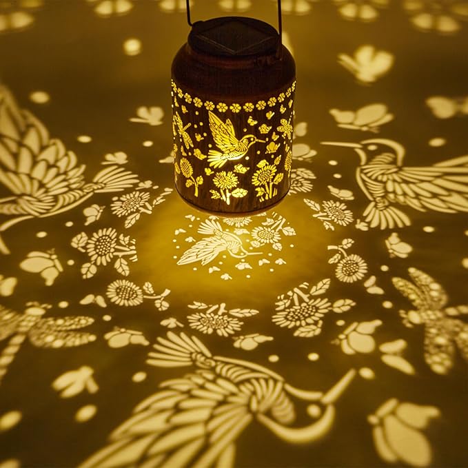 Hummingbird Lantern Solar Outdoor, Birthday Gifts for Women, Solar Light Outdoor Waterproof LED Decorative Garden for Lawn, Landscape, Patio, Porch Hanging Lantern for Ladies, Mom, Grandma