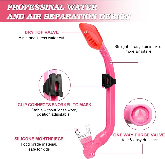 Kids Snorkel Set Dry Top Snorkeling Gear for Kids Youth Boys Girls Junior Age 5-15,Tempered Glass Swimming Diving Mask and Snorkel Set 180 Degree Panoramic View