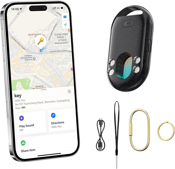 TECKNET 3-in-1 Air Tracker Tag 1-Pack (iOS Only), Rechargeable Smart Bluetooth Tracker, 100dB Alarm & Hidden Camera Detection, Compatible with Apple Find My, Item Finder for Keys, Luggage, Wallet, Pet