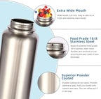 Volhoply Insulated Water Bottles Bulk 4 Pack, 40 oz Stainless Steel Sports Bottle with Paracord Handle & Spout Lid, Double Walled Vacuum Travel Water Cups with Wide for Adults Hiking(Silver,4 Set)