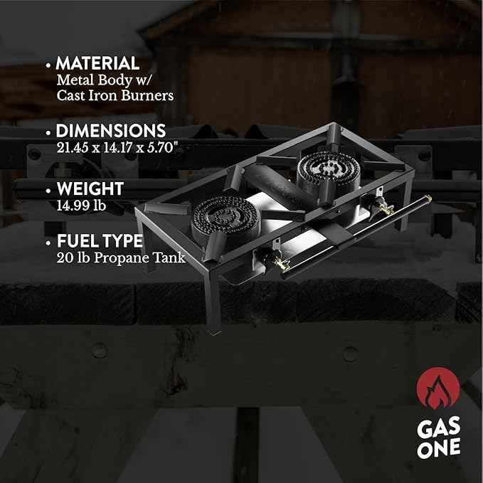 GasOne High Pressure Double Propane Burner - Outdoor Cooking with Heat Shield and Guard – Propane Burner Head for Camping, Tailgating, Seafood Boil, Home Brewing - Patent Pending