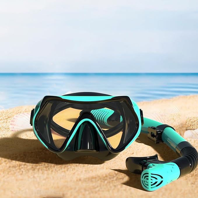 Snorkeling Gear for Adults, JRing Snorkel Mask Set with 180 Degree Tempered Glass Anti Fog Goggles Scuba Dry Top Snorkel for Swimming, Scuba Diving Mask for Men Women