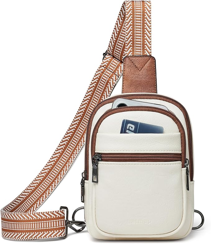 3L SMALL Sling Bag Fanny Packs For Women Men Mini Crossbody Chest Belt Travel Bag Purse Handbag Faux Leather Fashion Cute Beige