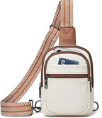 3L SMALL Sling Bag Fanny Packs For Women Men Mini Crossbody Chest Belt Travel Bag Purse Handbag Faux Leather Fashion Cute Beige